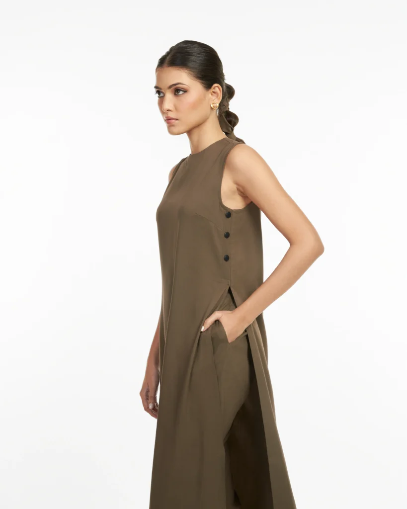 olive column kurta co-ord set women India — Neuf