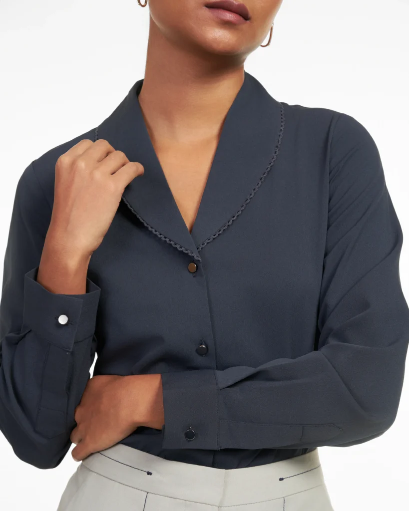 dark navy shawl collar formal shirt for women India — Neuf